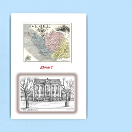 Cartes Postales impression Noir avec dpartement sur la ville de BENET Titre : mairie