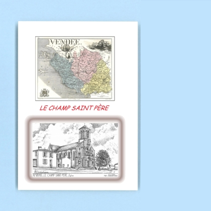 Cartes Postales impression Noir avec dpartement sur la ville de LE CHAMP ST PERE Titre : eglise