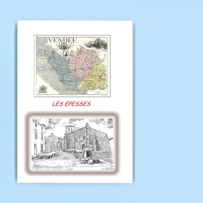 Cartes Postales impression Noir avec dpartement sur la ville de LES EPESSES Titre : eglise