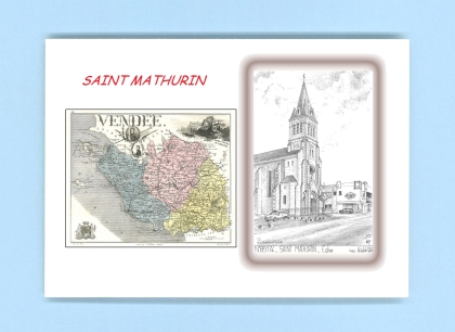Cartes Postales impression Noir avec dpartement sur la ville de ST MATHURIN Titre : eglise