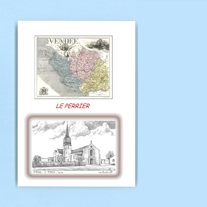 Cartes Postales impression Noir avec dpartement sur la ville de LE PERRIER Titre : eglise