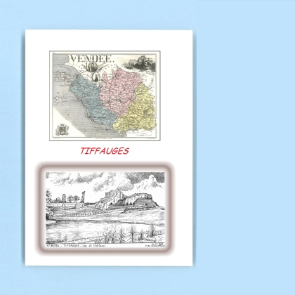 Cartes Postales impression Noir avec dpartement sur la ville de TIFFAUGES Titre : lac et chateau