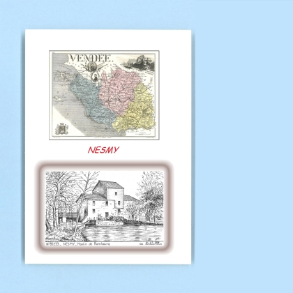 Cartes Postales impression Noir avec dpartement sur la ville de NESMY Titre : moulin de rambourg