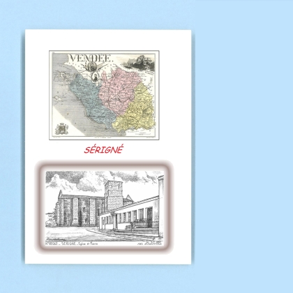 Cartes Postales impression Noir avec dpartement sur la ville de SERIGNE Titre : eglise et mairie