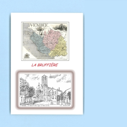 Cartes Postales impression Noir avec dpartement sur la ville de LA BRUFFIERE Titre : eglise et hotel de ville