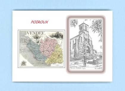 Cartes Postales impression Noir avec dpartement sur la ville de POIROUX Titre : eglise