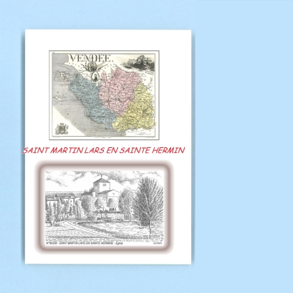 Cartes Postales impression Noir avec dpartement sur la ville de ST MARTIN LARS EN STE HERMIN Titre : eglise