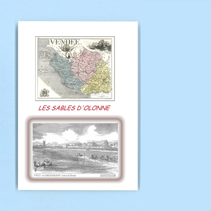 Cartes Postales impression Noir avec dpartement sur la ville de LES SABLES D OLONNE Titre : course de chevaux
