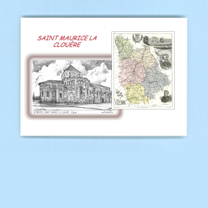 Cartes Postales impression Noir avec dpartement sur la ville de ST MAURICE LA CLOUERE Titre : eglise