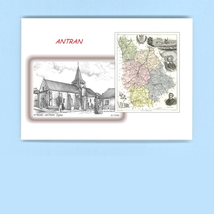 Cartes Postales impression Noir avec dpartement sur la ville de ANTRAN Titre : eglise