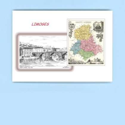 Cartes Postales impression Noir avec dpartement sur la ville de LIMOGES Titre : vieux pont