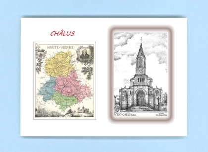 Cartes Postales impression Noir avec dpartement sur la ville de CHALUS Titre : eglise