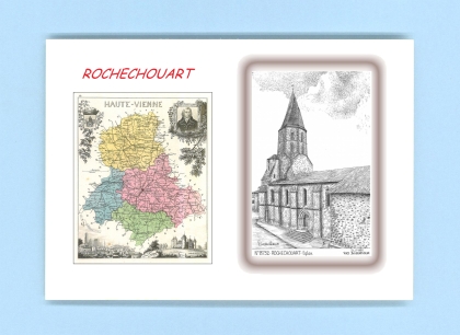 Cartes Postales impression Noir avec dpartement sur la ville de ROCHECHOUART Titre : eglise