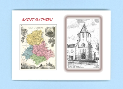 Cartes Postales impression Noir avec dpartement sur la ville de ST MATHIEU Titre : eglise