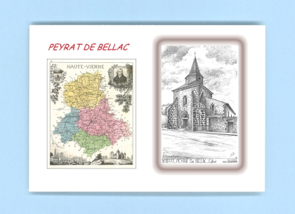Cartes Postales impression Noir avec dpartement sur la ville de PEYRAT DE BELLAC Titre : eglise