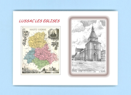 Cartes Postales impression Noir avec dpartement sur la ville de LUSSAC LES EGLISES Titre : eglise