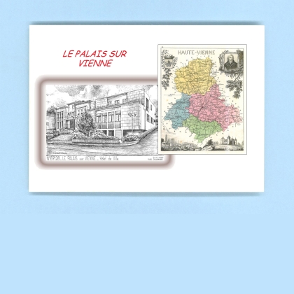 Cartes Postales impression Noir avec dpartement sur la ville de LE PALAIS SUR VIENNE Titre : hotel de ville