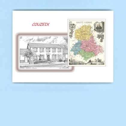 Cartes Postales impression Noir avec dpartement sur la ville de COUZEIX Titre : mairie