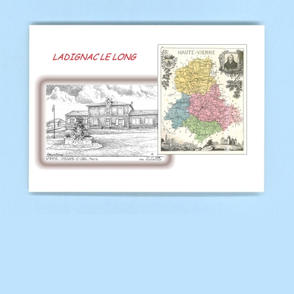 Cartes Postales impression Noir avec dpartement sur la ville de LADIGNAC LE LONG Titre : mairie