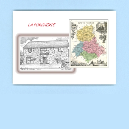 Cartes Postales impression Noir avec dpartement sur la ville de LA PORCHERIE Titre : mairie