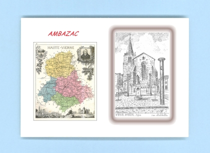 Cartes Postales impression Noir avec dpartement sur la ville de AMBAZAC Titre : eglise