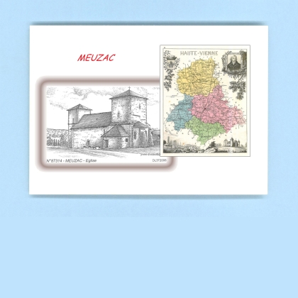 Cartes Postales impression Noir avec dpartement sur la ville de MEUZAC Titre : eglise