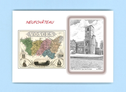 Cartes Postales impression Noir avec dpartement sur la ville de NEUFCHATEAU Titre : eglise st christophe