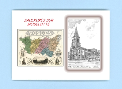 Cartes Postales impression Noir avec dpartement sur la ville de SAULXURES SUR MOSELOTTE Titre : eglise