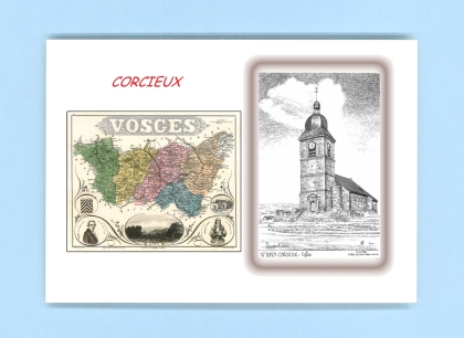 Cartes Postales impression Noir avec dpartement sur la ville de CORCIEUX Titre : eglise