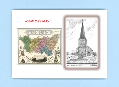 Cartes Postales impression Noir avec dpartement sur la ville de RAMONCHAMP Titre : eglise