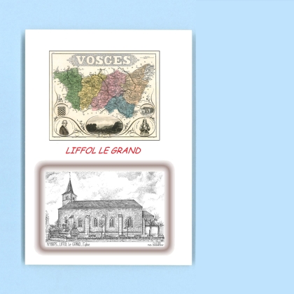 Cartes Postales impression Noir avec dpartement sur la ville de LIFFOL LE GRAND Titre : eglise