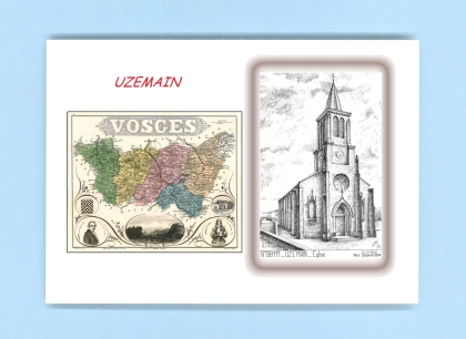 Cartes Postales impression Noir avec dpartement sur la ville de UZEMAIN Titre : eglise