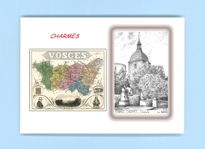 Cartes Postales impression Noir avec dpartement sur la ville de CHARMES Titre : chapelle