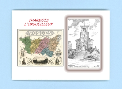 Cartes Postales impression Noir avec dpartement sur la ville de CHARMOIS L ORGUEILLEUX Titre : eglise