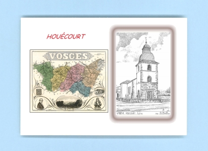 Cartes Postales impression Noir avec dpartement sur la ville de HOUECOURT Titre : eglise