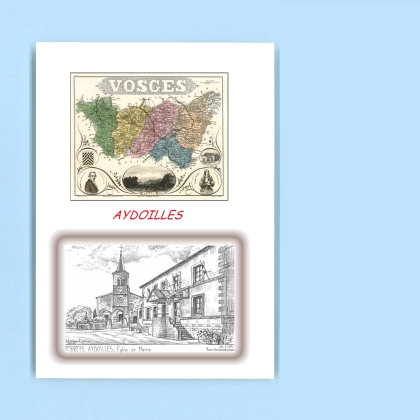 Cartes Postales impression Noir avec dpartement sur la ville de AYDOILLES Titre : eglise et mairie