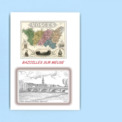 Cartes Postales impression Noir avec dpartement sur la ville de BAZOILLES SUR MEUSE Titre : eglise et pont