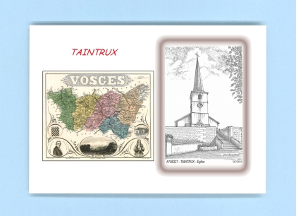Cartes Postales impression Noir avec dpartement sur la ville de TAINTRUX Titre : eglise