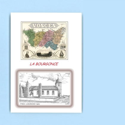 Cartes Postales impression Noir avec dpartement sur la ville de LA BOURGONCE Titre : eglise