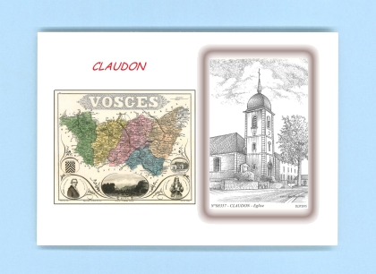 Cartes Postales impression Noir avec dpartement sur la ville de CLAUDON Titre : eglise