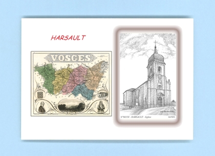 Cartes Postales impression Noir avec dpartement sur la ville de HARSAULT Titre : eglise