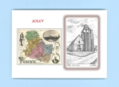Cartes Postales impression Noir avec dpartement sur la ville de SOUCY Titre : eglise