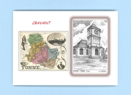 Cartes Postales impression Noir avec dpartement sur la ville de CRAVANT Titre : eglise