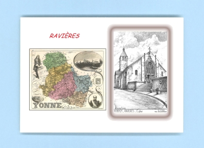 Cartes Postales impression Noir avec dpartement sur la ville de RAVIERES Titre : eglise