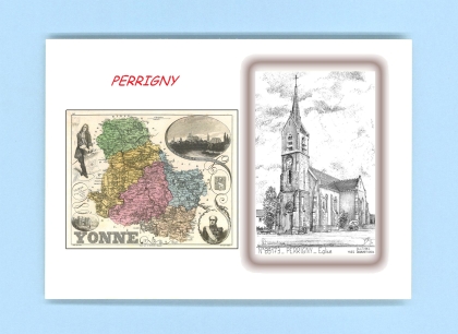 Cartes Postales impression Noir avec dpartement sur la ville de PERRIGNY Titre : eglise