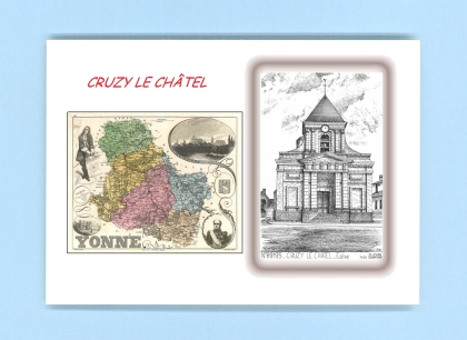 Cartes Postales impression Noir avec dpartement sur la ville de CRUZY LE CHATEL Titre : eglise