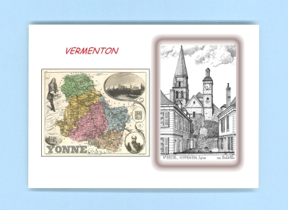Cartes Postales impression Noir avec dpartement sur la ville de VERMENTON Titre : eglise
