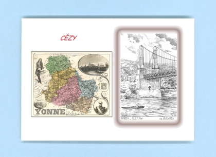 Cartes Postales impression Noir avec dpartement sur la ville de CEZY Titre : pont