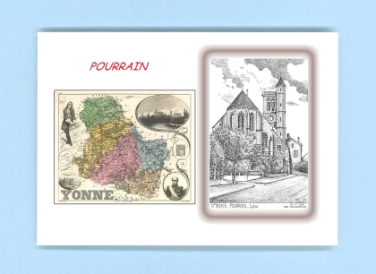 Cartes Postales impression Noir avec dpartement sur la ville de POURRAIN Titre : eglise