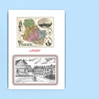 Cartes Postales impression Noir avec dpartement sur la ville de LINDRY Titre : vue